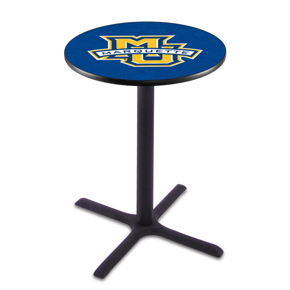 L211 Marquette University 36" Tall - 36" Top Pub Table with Black Wrinkle Finish. Picture 1