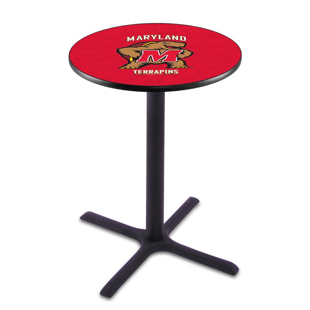 L211 University of Maryland 36" Tall - 36" Top Pub Table with Black Wrinkle Finish. Picture 1