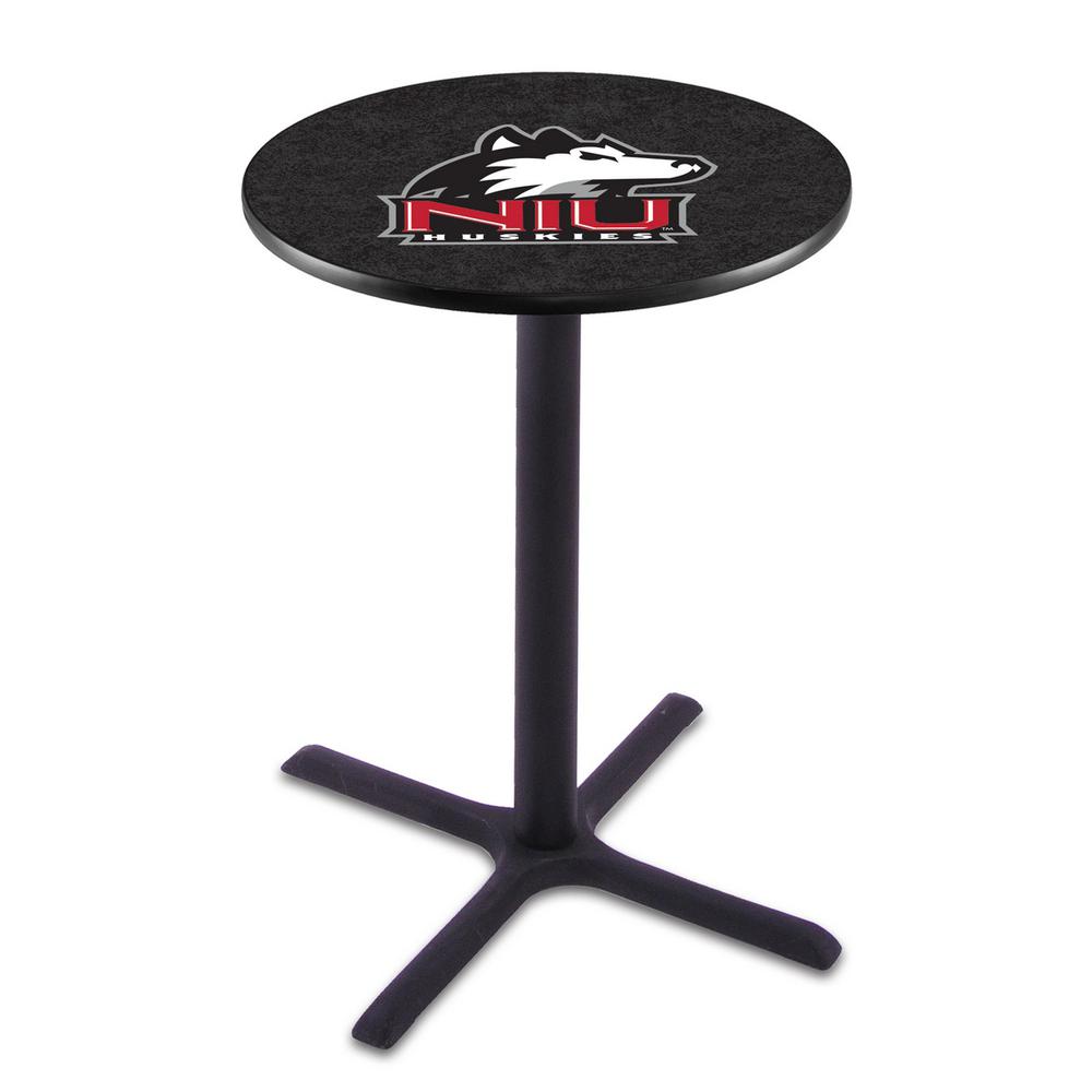 L211 University of Northern Illinois 36" Tall - 36" Top Pub Table with Black Wrinkle Finish. Picture 1