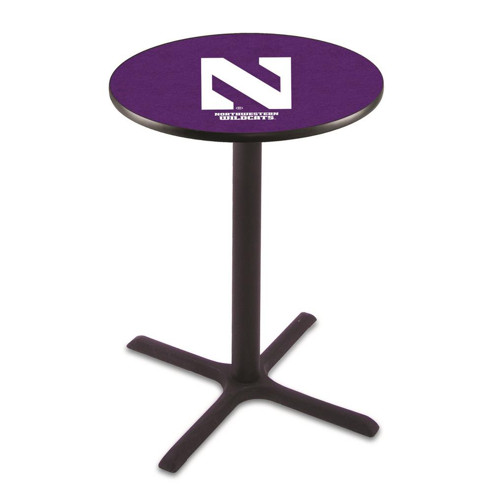 L211 Northwestern University 42" Tall - 36" Top Pub Table with Black Wrinkle Finish. Picture 1