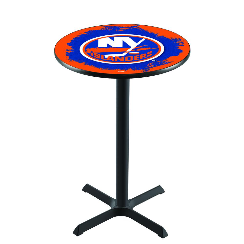 L211 New York Islanders 36" Tall - 36" Top Pub Table with Black Wrinkle Finish (5304). Picture 1