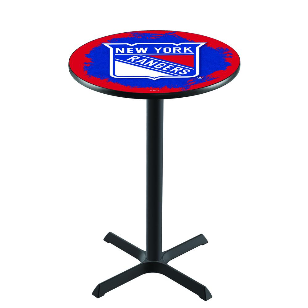 L211 New York Rangers 36' Tall - 36' Top Pub Table w/ Black Wrinkle Finish (5311). Picture 1