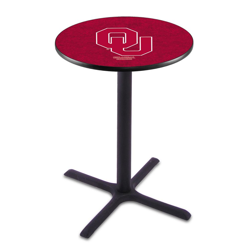 L211 Oklahoma University 36" Tall - 36" Top Pub Table with Black Wrinkle Finish. Picture 1