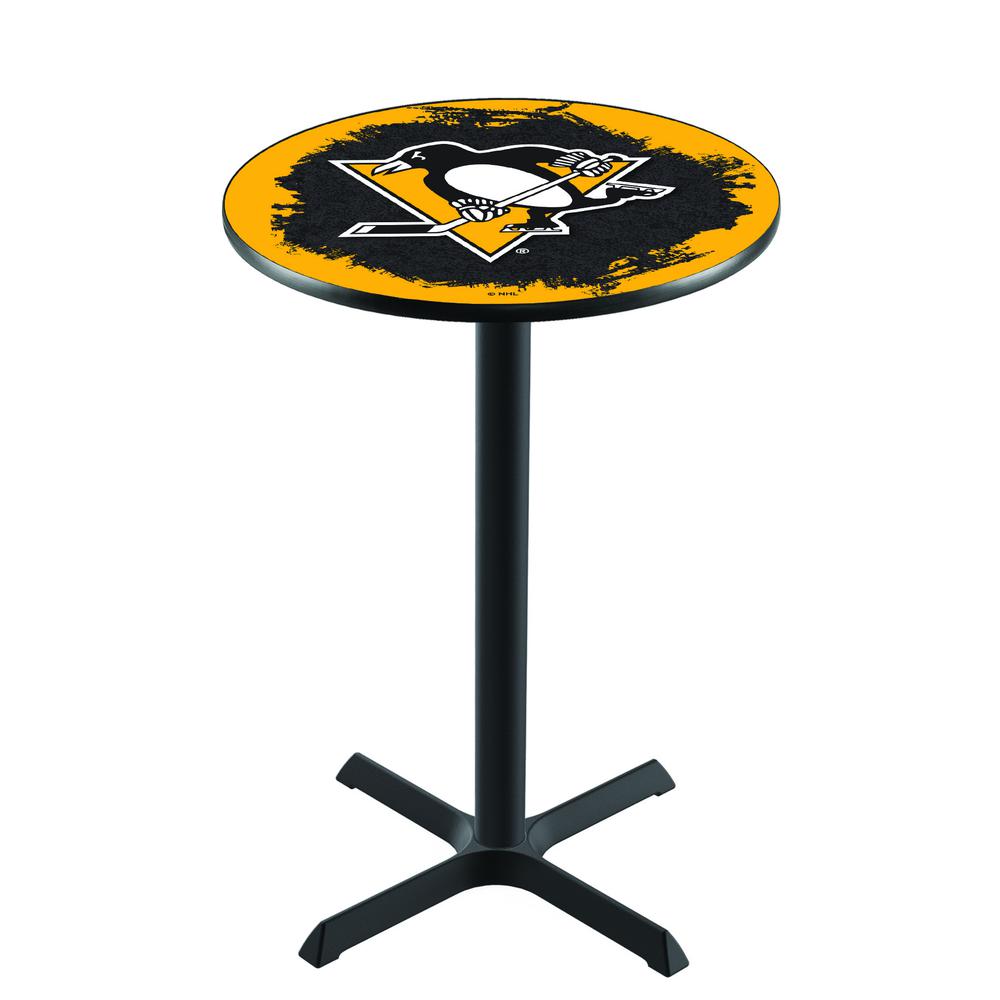 L211 Pittsburgh Penguins 36" Tall - 36" Top Pub Table with Black Wrinkle Finish (5403). Picture 1