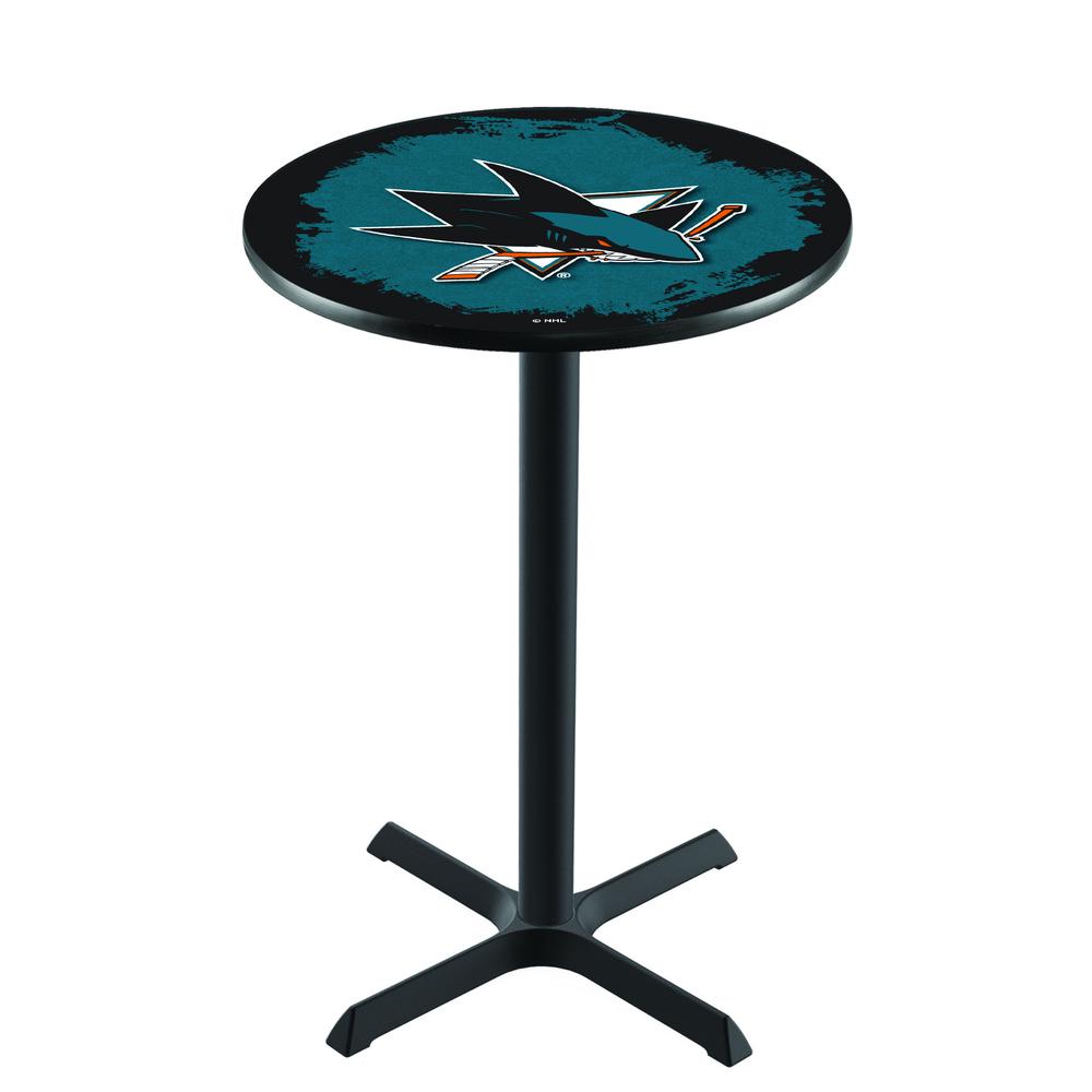 L211 San Jose Sharks 36" Tall - 36" Top Pub Table with Black Wrinkle Finish (5465). Picture 1