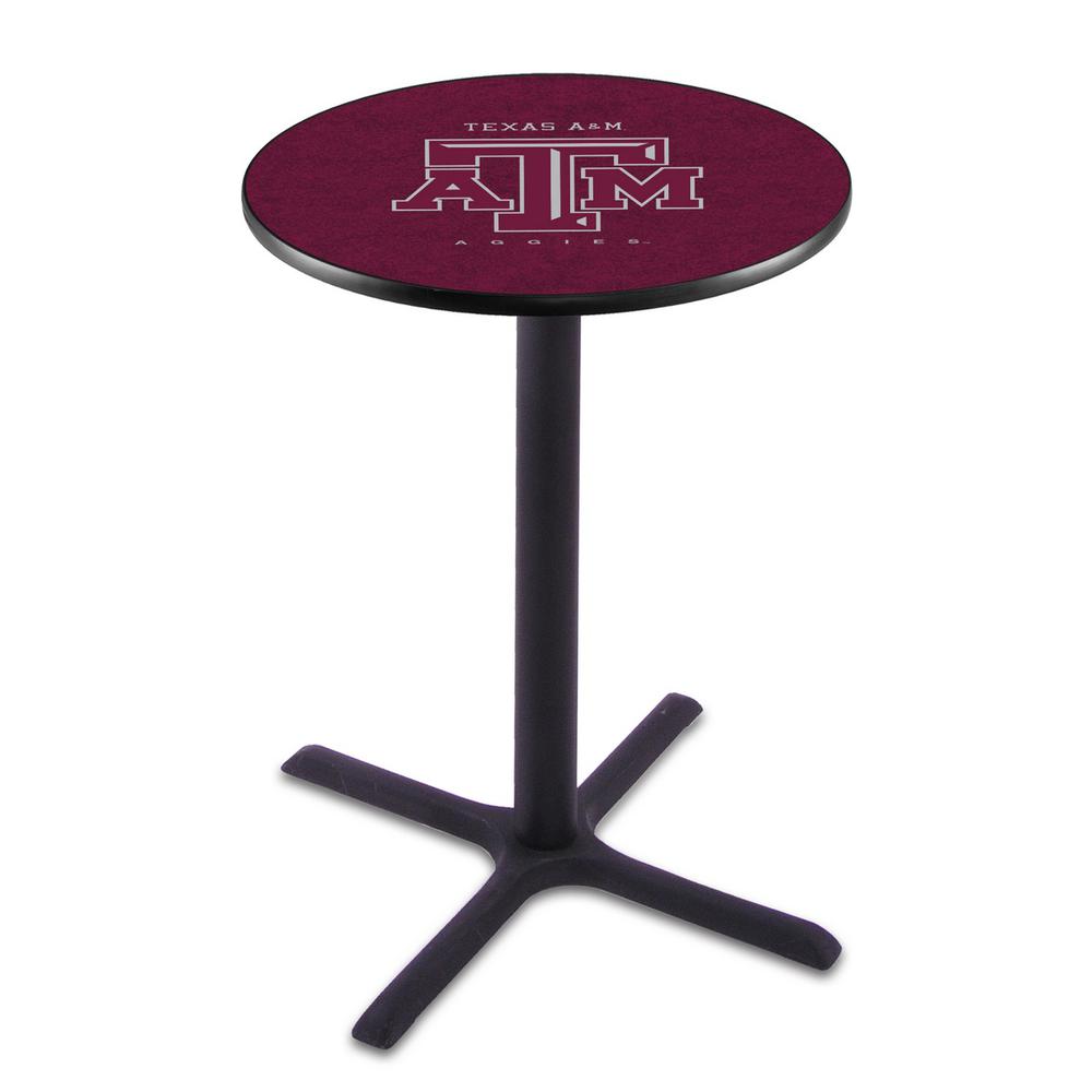 L211 Texas A&M 36" Tall - 36" Top Pub Table with Black Wrinkle Finish. Picture 1