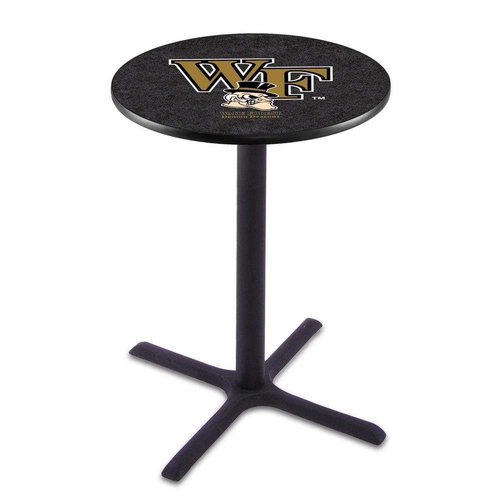 L211 Wake Forest University 36" Tall - 36" Top Pub Table with Black Wrinkle Finish. Picture 1