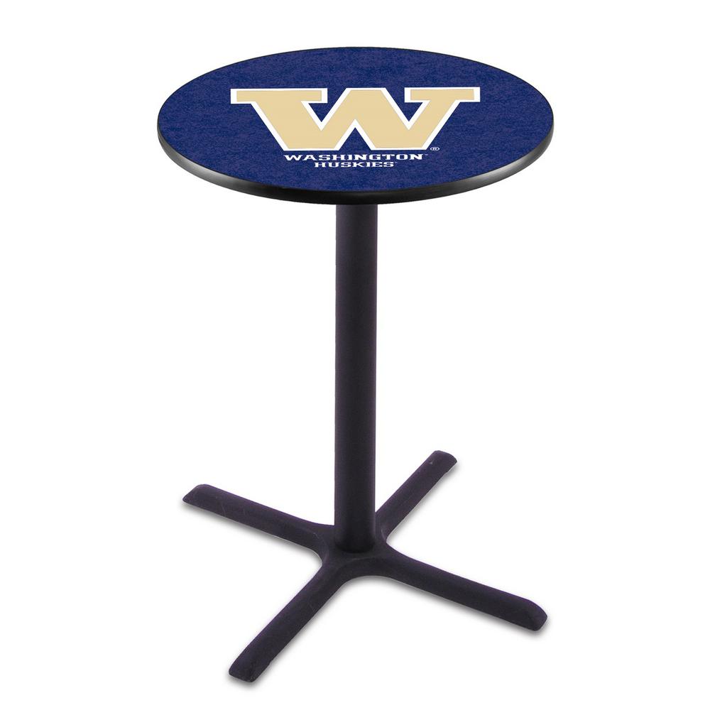 L211 University of Washington 36" Tall - 36" Top Pub Table with Black Wrinkle Finish. Picture 1