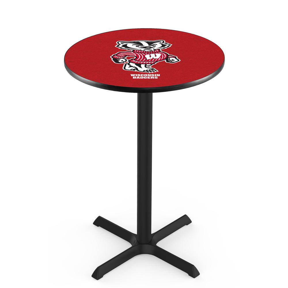 L211 University of Wisconsin (Badger)  42" Tall - 36" Top Pub Table with Black Wrinkle Finish. The main picture.