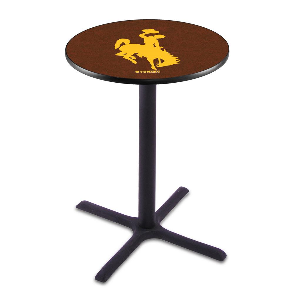 L211 University of Wyoming 36" Tall - 36" Top Pub Table with Black Wrinkle Finish. Picture 1