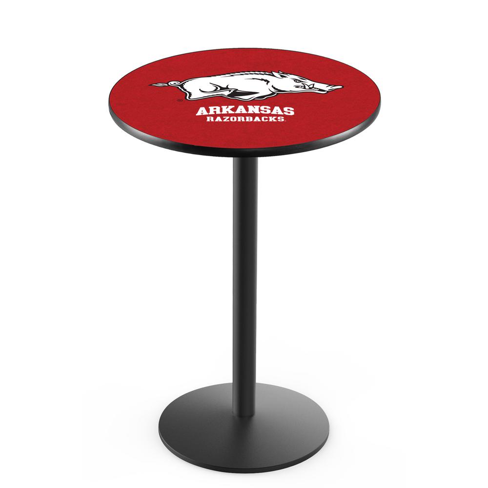 L214 University of Arkansas 36" Tall - 36" Top Pub Table with Black Wrinkle Finish. Picture 1