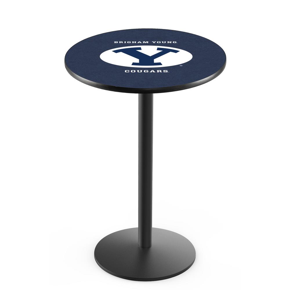 L214 Brigham Young University 36" Tall - 36" Top Pub Table with Black Wrinkle Finish. Picture 1