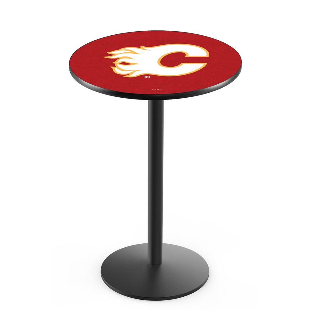 L214 Calgary Flames 36' Tall - 36' Top Pub Table w/ Black Wrinkle Finish (6583). Picture 1