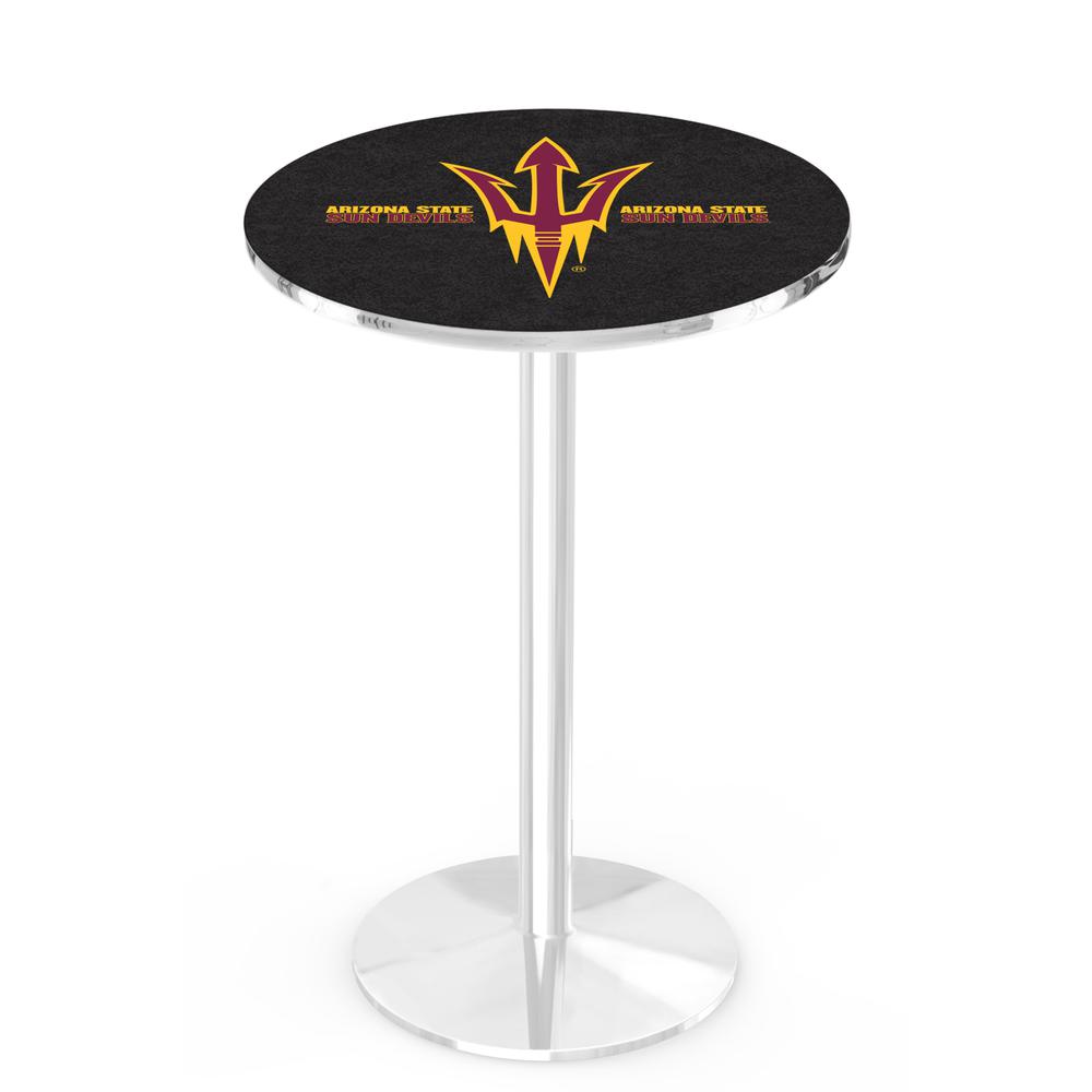 L214 Arizona State University (Pitchfork) 36" Tall - 36" Top Pub Table with Chrome Finish. Picture 1