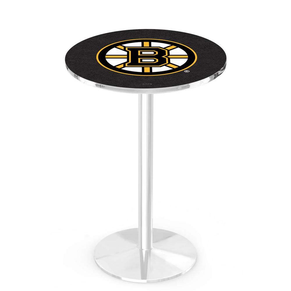 L214 Boston Bruins 36' Tall - 36' Top Pub Table w/ Chrome Finish (8334). Picture 1