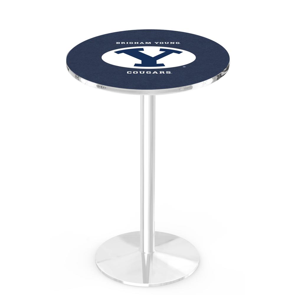 L214 Brigham Young University 36' Tall - 36' Top Pub Table w/ Chrome Finish. Picture 1