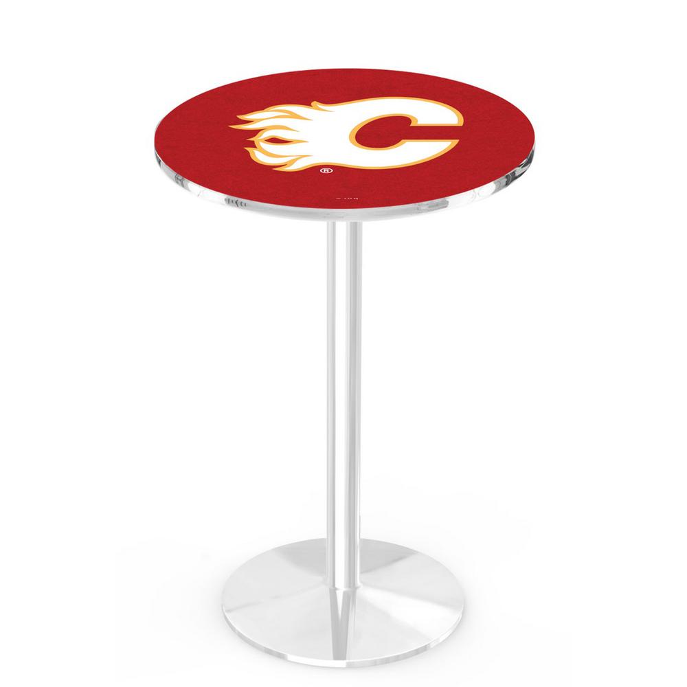 L214 Calgary Flames 36' Tall - 36' Top Pub Table w/ Chrome Finish (8389). Picture 1