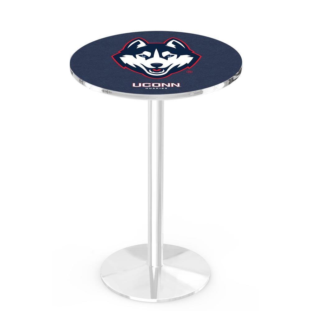 L214 University of Connecticut 36" Tall - 36" Top Pub Table with Chrome Finish. Picture 1