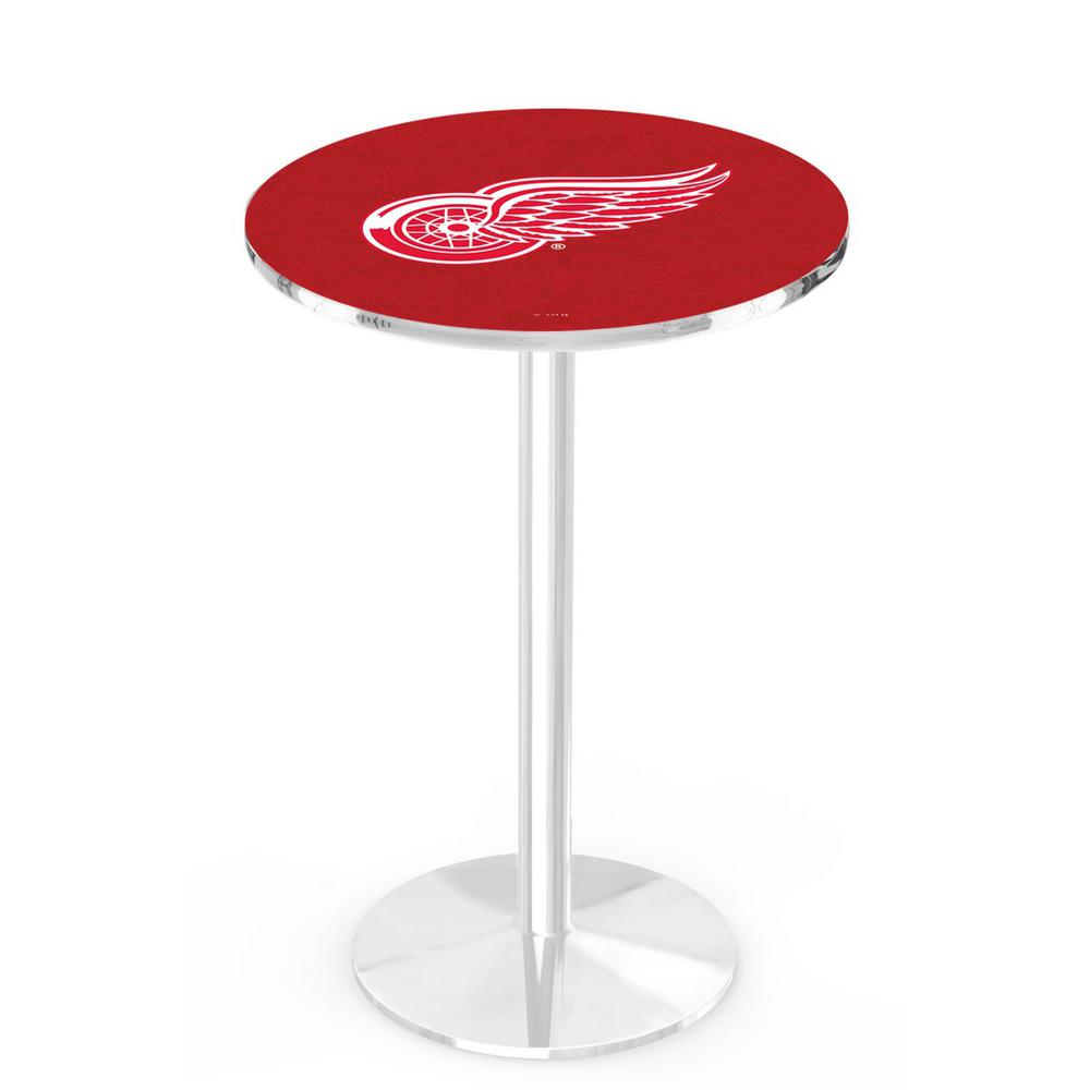 L214 Detroit Red Wings 36' Tall - 36' Top Pub Table w/ Chrome Finish (8587). Picture 1