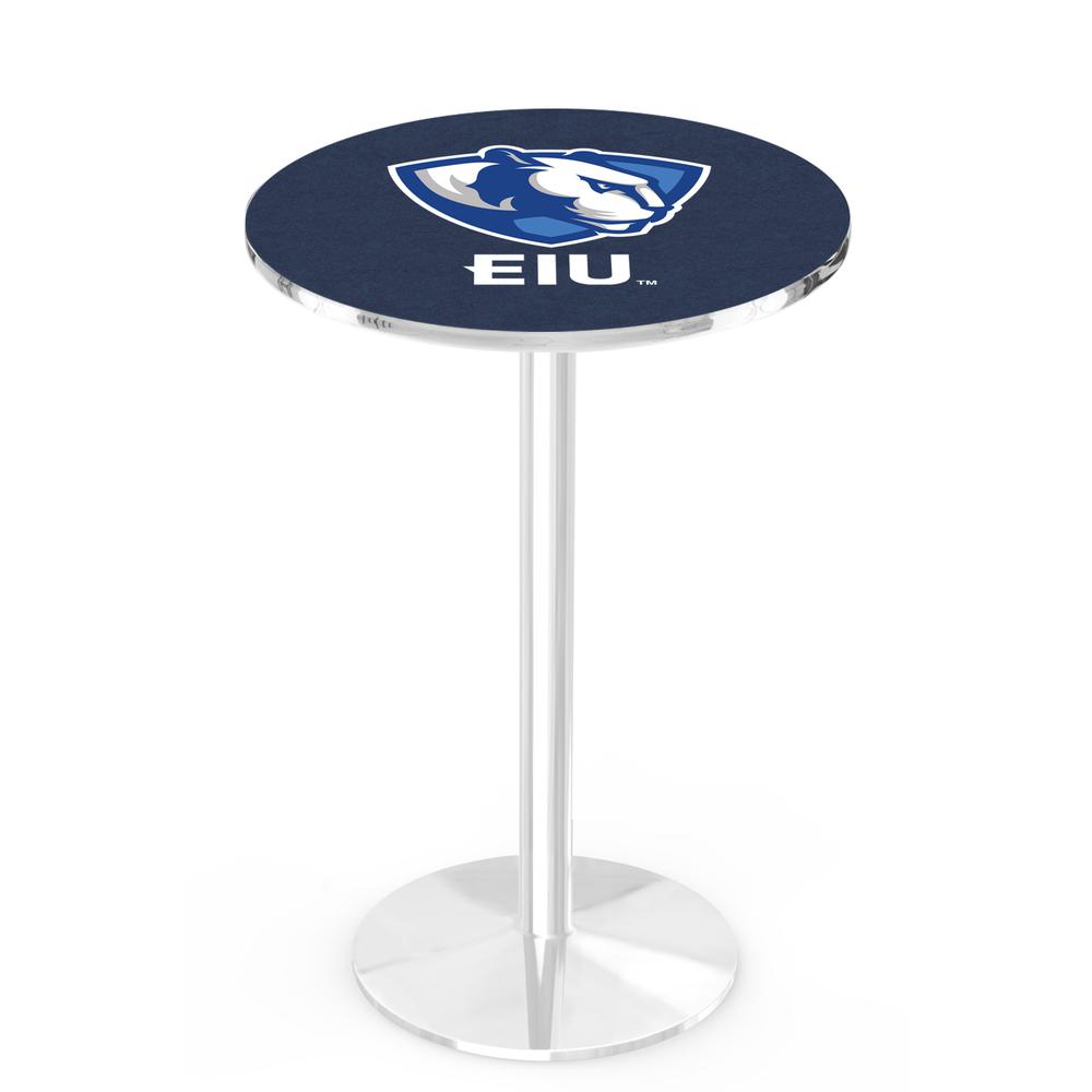 L214 Eastern Illinois University 36" Tall - 36" Top Pub Table with Chrome Finish. Picture 1