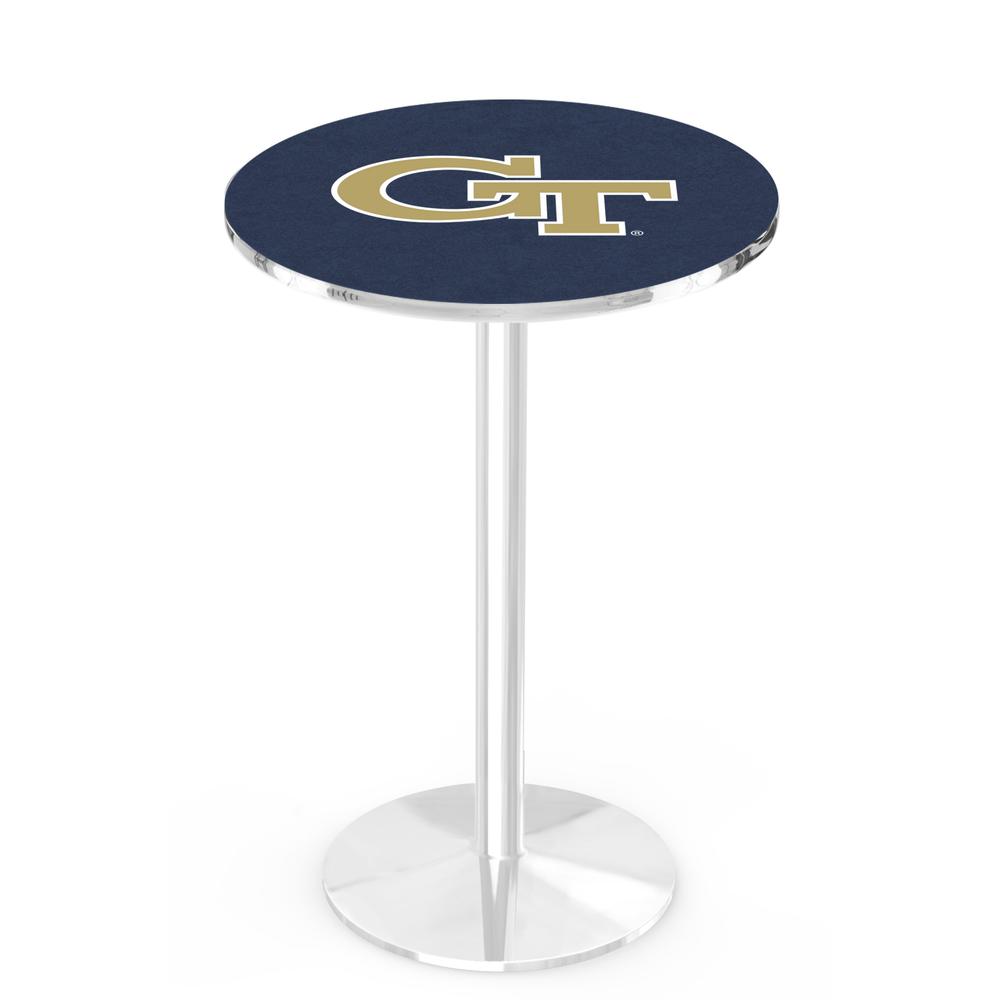 L214 Georgia Tech 36" Tall - 36" Top Pub Table with Chrome Finish. Picture 1