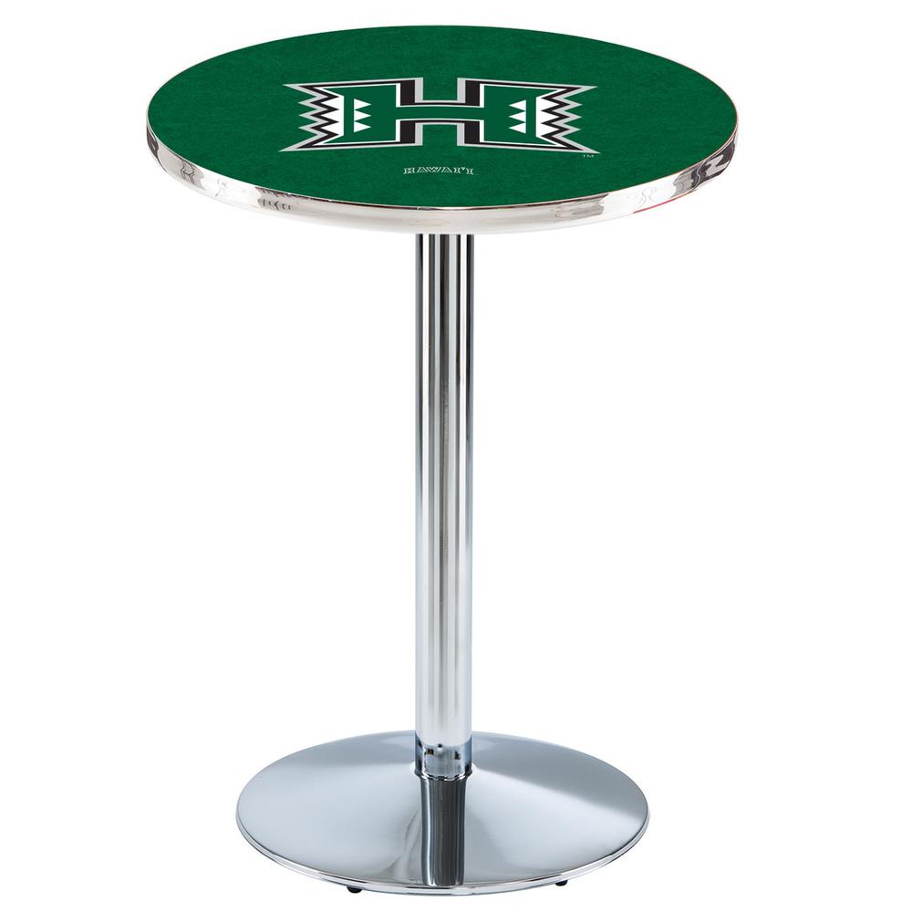L214 University of Hawaii 36" Tall - 36" Top Pub Table with Chrome Finish. Picture 1