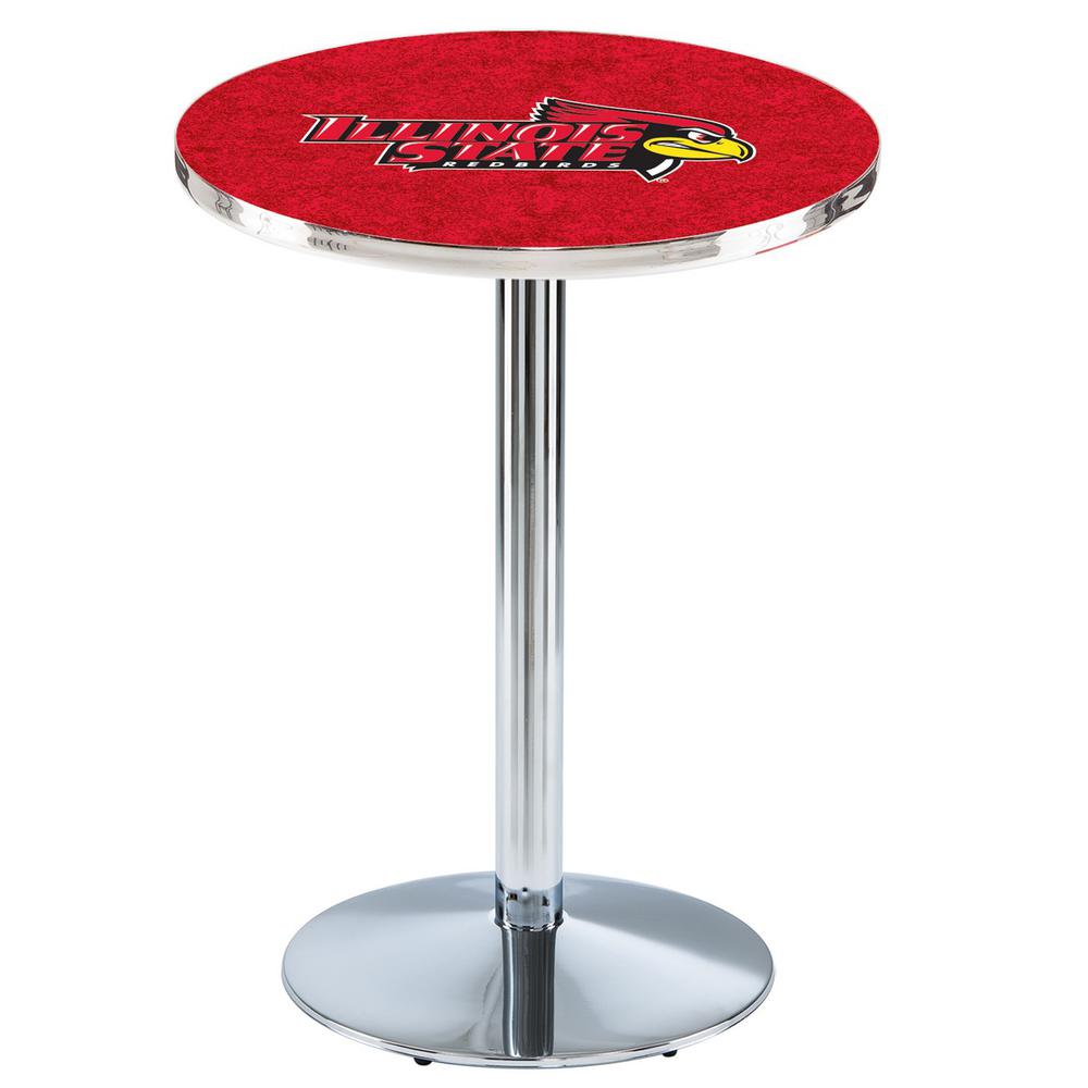 L214 Illinois State University 36" Tall - 36" Top Pub Table with Chrome Finish. Picture 1