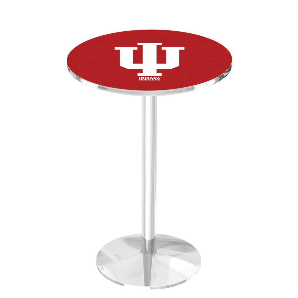 L214 Indiana University 36' Tall - 36' Top Pub Table w/ Chrome Finish. Picture 1