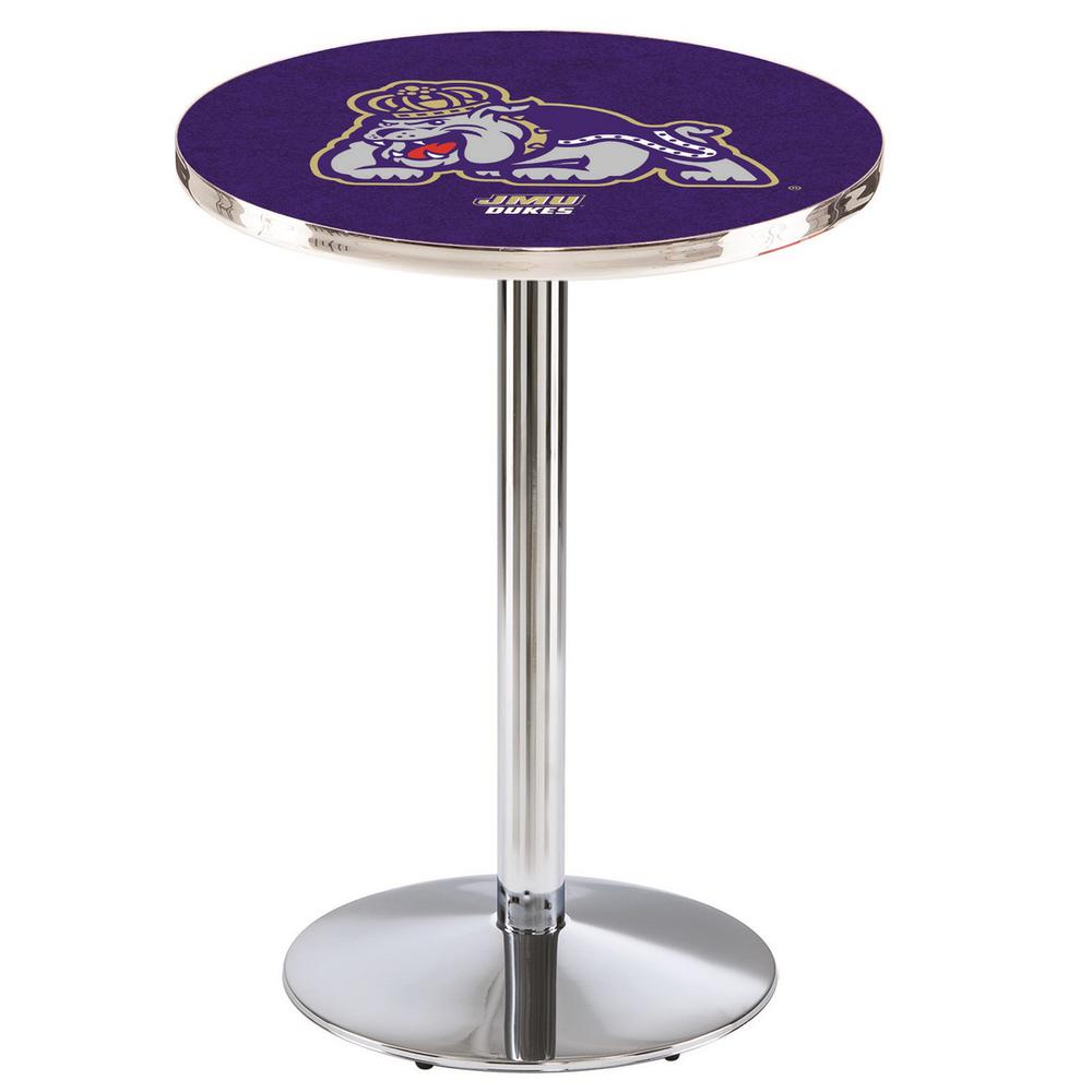 L214 James Madison University 36" Tall - 36" Top Pub Table with Chrome Finish. Picture 1