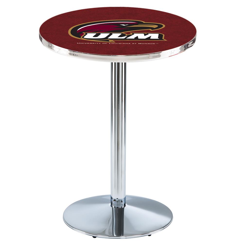 L214 University of Louisiana at Monroe 36" Tall - 36" Top Pub Table with Chrome Finish. Picture 1