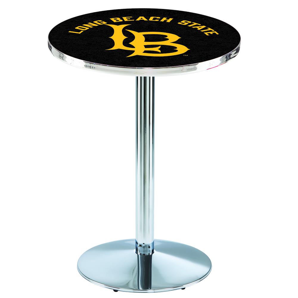 L214 Long Beach State University 36' Tall - 36' Top Pub Table w/ Chrome Finish. Picture 1