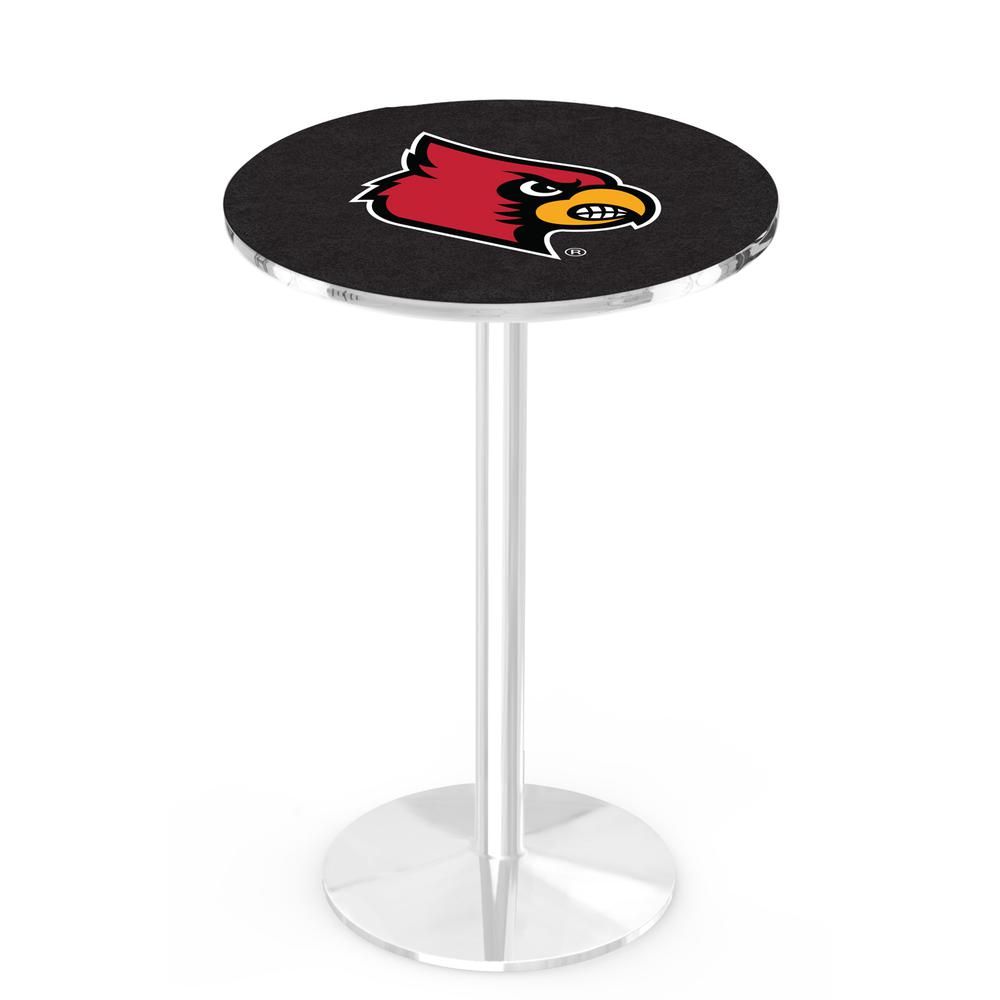 L214 University of Louisville 36" Tall - 36" Top Pub Table with Chrome Finish. Picture 1