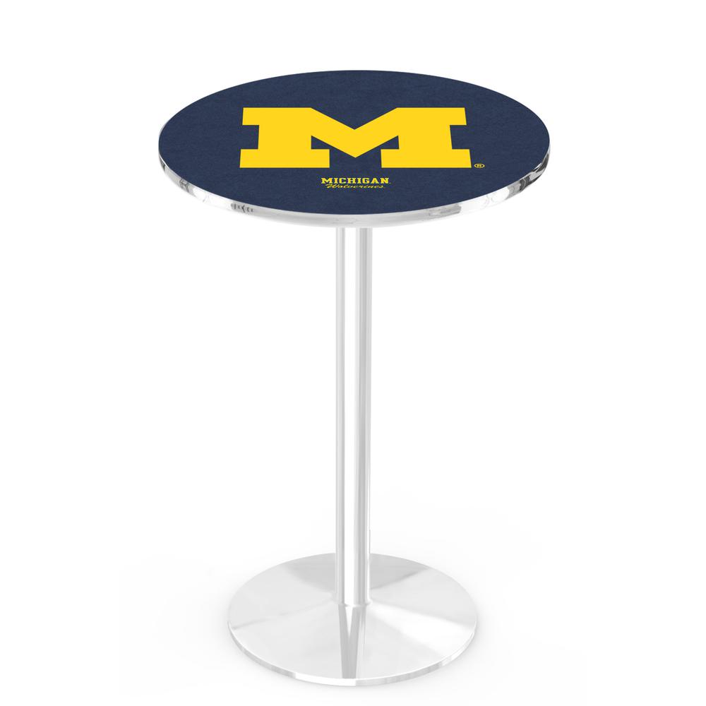 L214 University of Michigan 36" Tall - 36" Top Pub Table with Chrome Finish. Picture 1