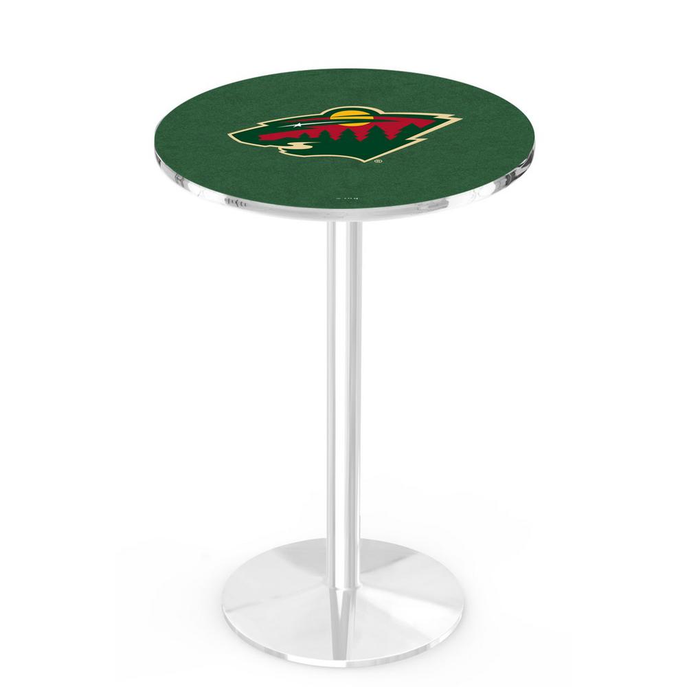 L214 Minnesota Wild 36" Tall - 36" Top Pub Table with Chrome Finish (9041). Picture 1