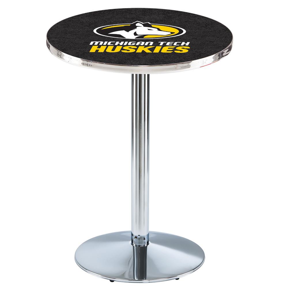 L214 Michigan Tech University 36" Tall - 36" Top Pub Table with Chrome Finish. Picture 1