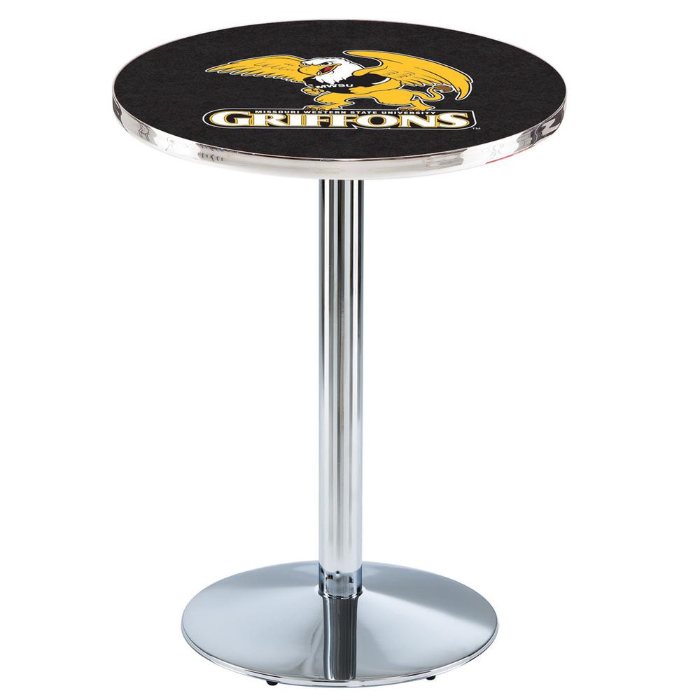 L214 Missouri Western State University 36" Tall - 36" Top Pub Table with Chrome Finish. Picture 1