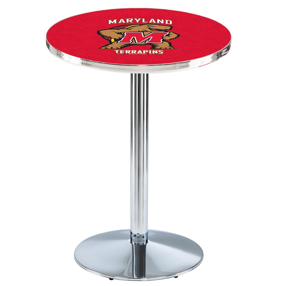 L214 University of Maryland 36' Tall - 36' Top Pub Table w/ Chrome Finish. Picture 1