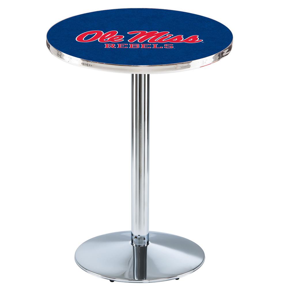 L214 University of Mississippi 36" Tall - 36" Top Pub Table with Chrome Finish. Picture 1