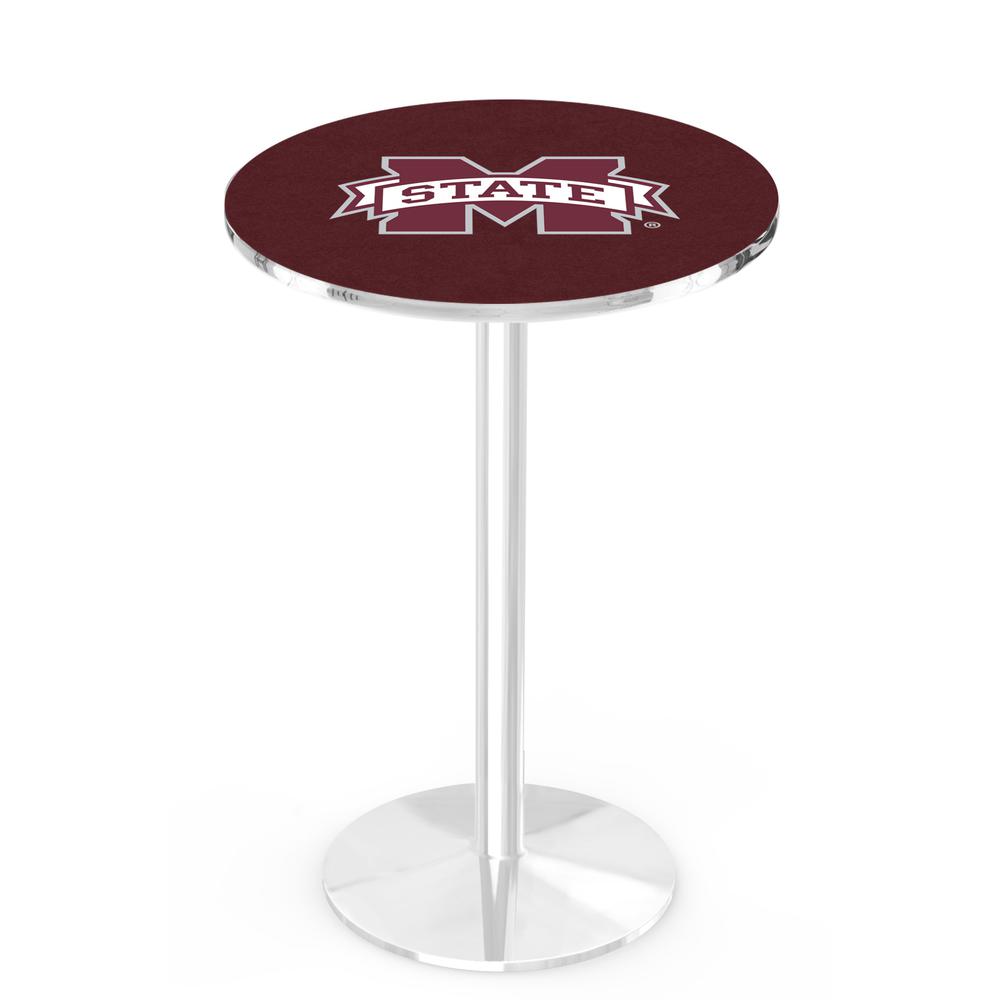 L214 Mississippi State University 36' Tall - 36' Top Pub Table w/ Chrome Finish. Picture 1