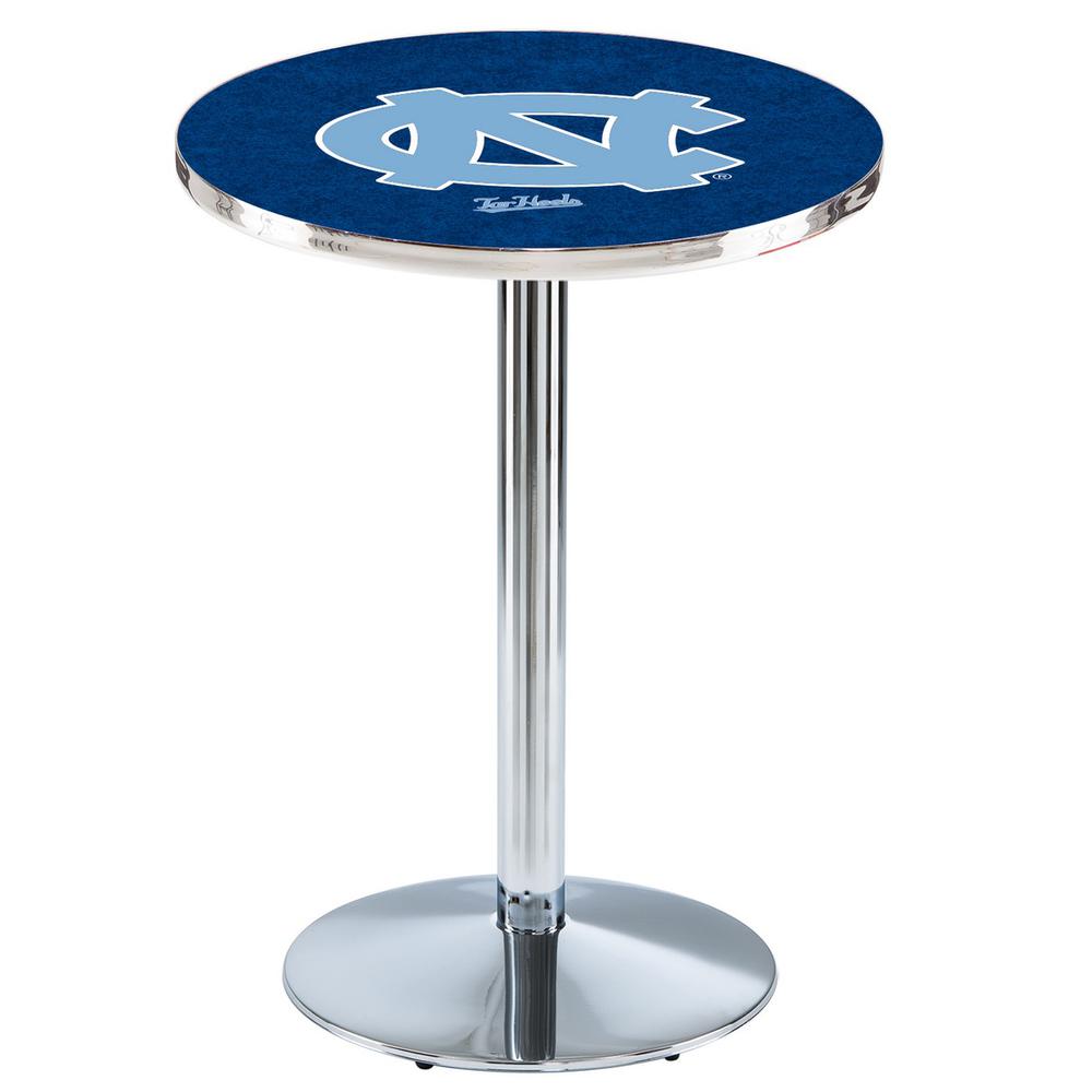 L214 University of North Carolina 36" Tall - 36" Top Pub Table with Chrome Finish. Picture 1