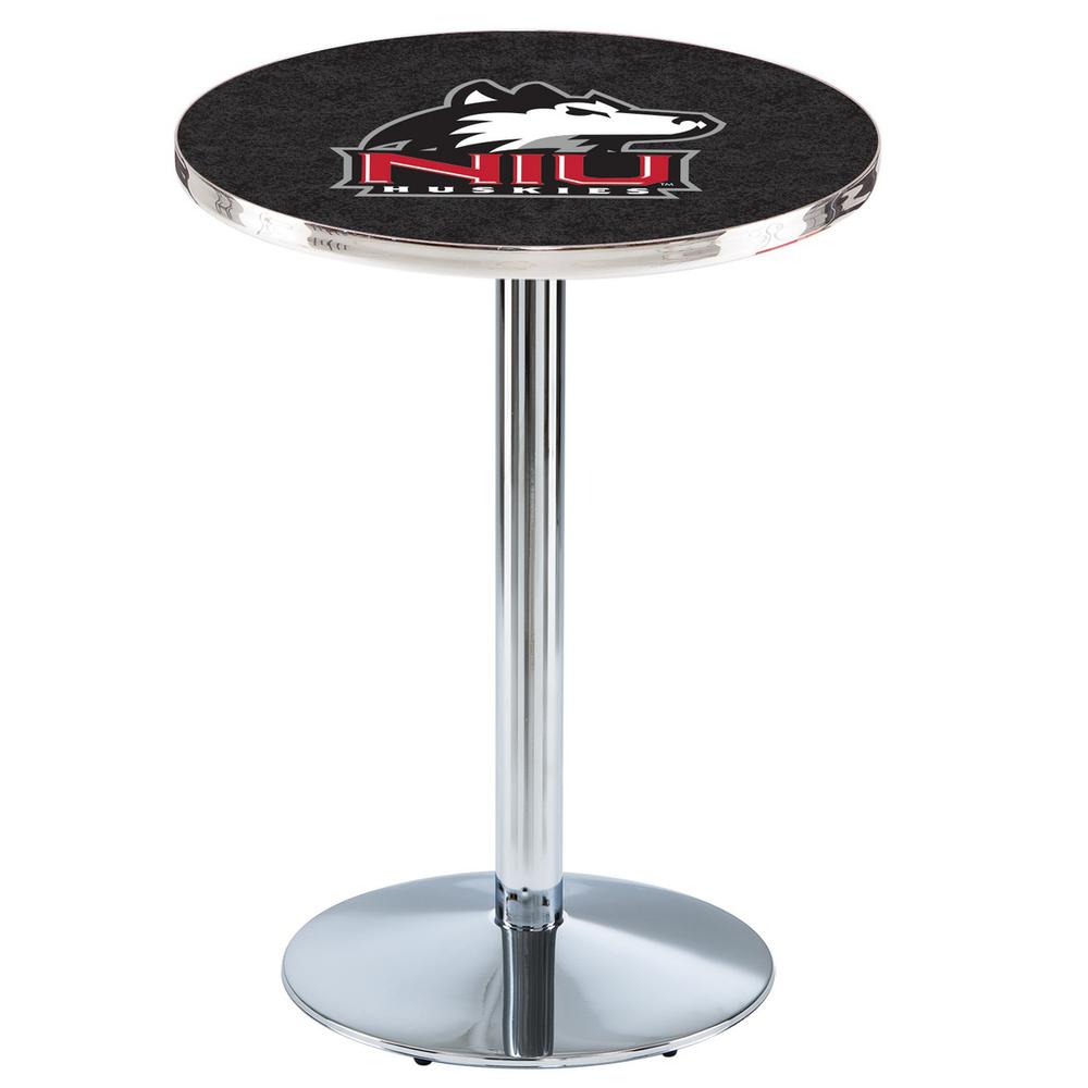 L214 University of Northern Illinois 36' Tall - 36' Top Pub Table w/ Chrome Finish. Picture 1