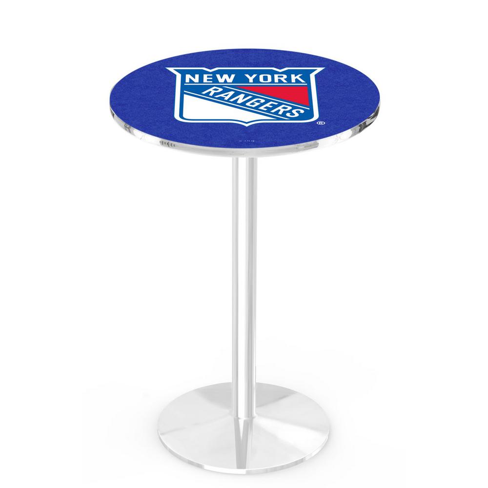 L214 New York Rangers 36' Tall - 36' Top Pub Table w/ Chrome Finish (9348). Picture 1