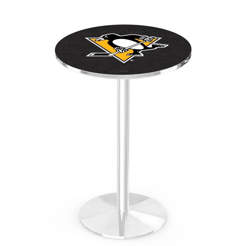 L214 Pittsburgh Penguins 36" Tall - 36" Top Pub Table with Chrome Finish (9430). Picture 1