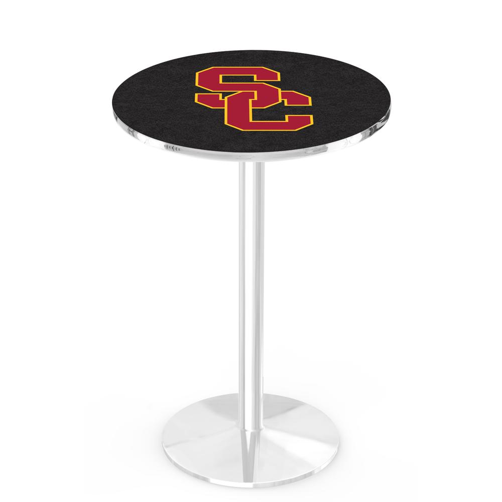 L214 University of Southern California 36' Tall - 36' Top Pub Table w/ Chrome Finish. Picture 1