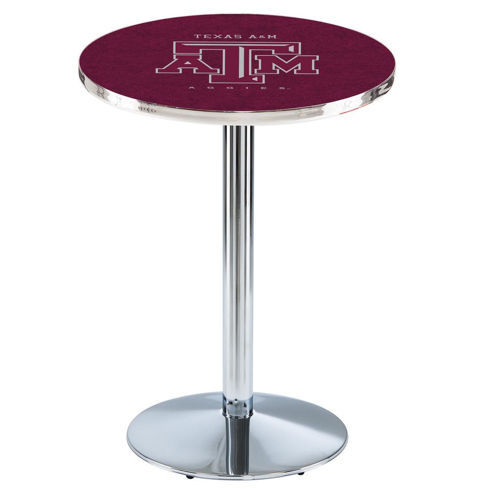 L214 Texas A&M 36' Tall - 36' Top Pub Table w/ Chrome Finish. Picture 1