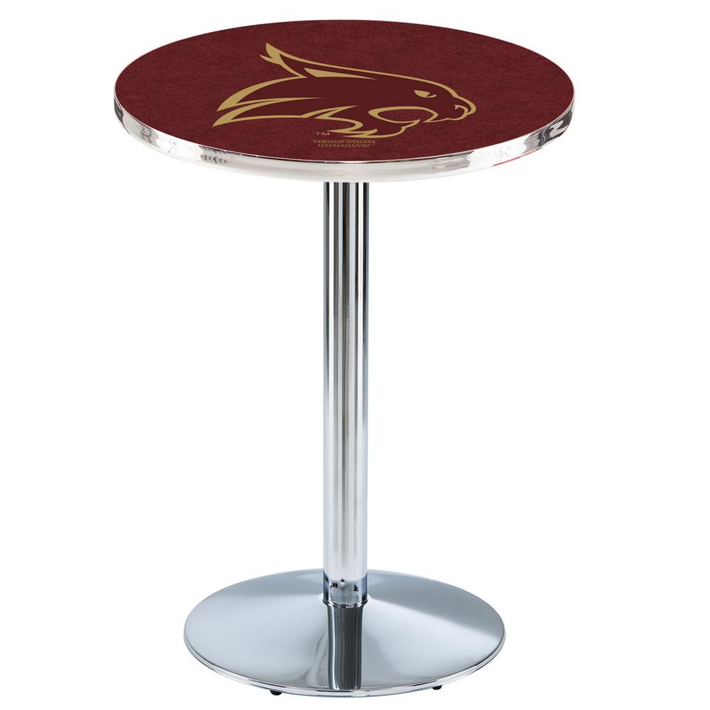 L214 Texas State University 36' Tall - 36' Top Pub Table w/ Chrome Finish. Picture 1
