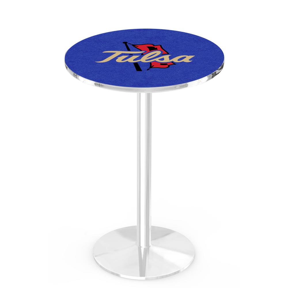 L214 University of Tulsa 36" Tall - 36" Top Pub Table with Chrome Finish. Picture 1