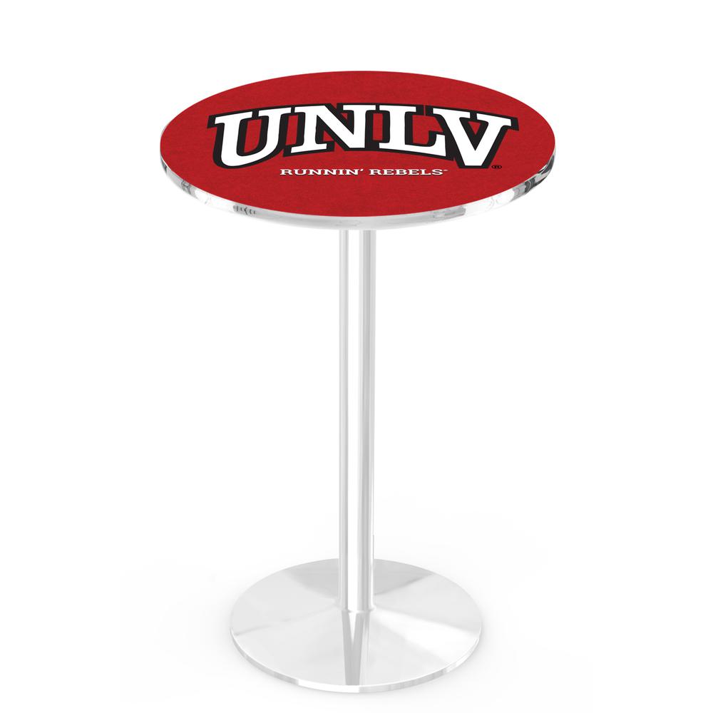 L214 University of Nevada Las Vegas 36" Tall - 36" Top Pub Table with Chrome Finish. Picture 1