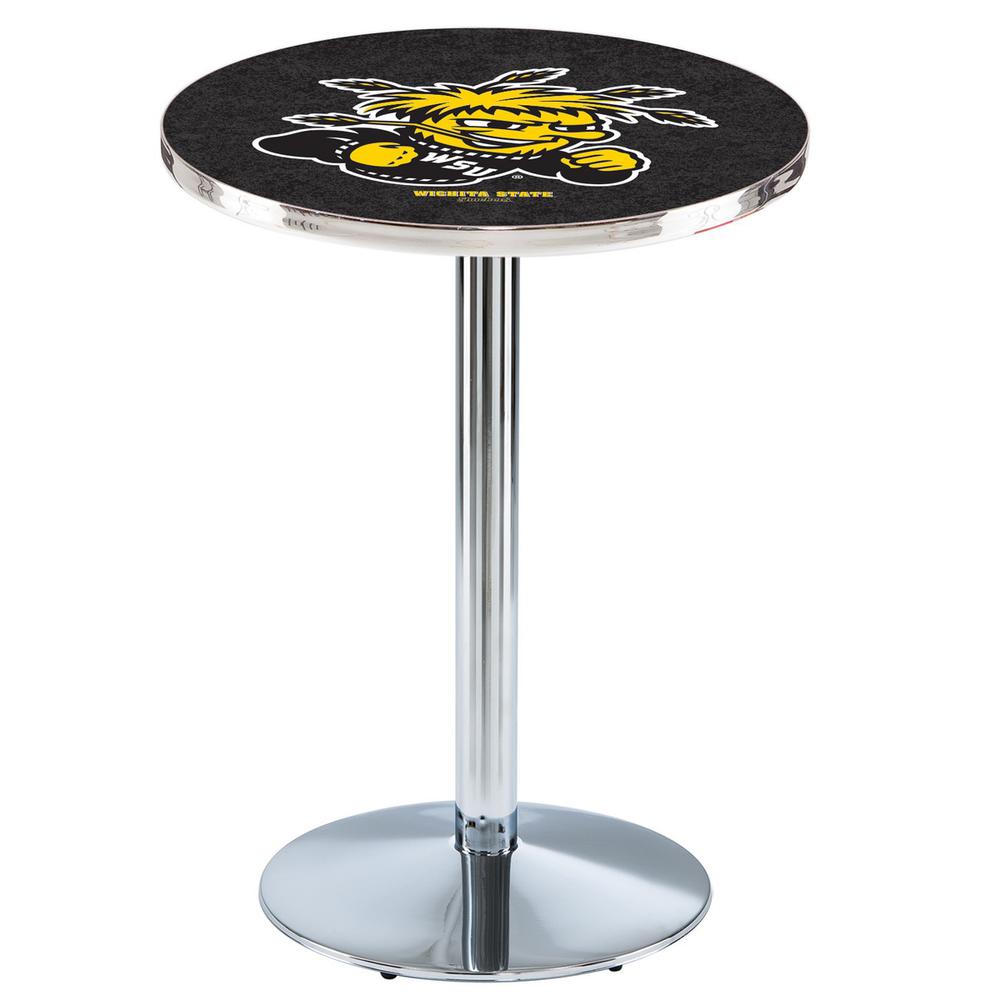 L214 Wichita State University 36" Tall - 36" Top Pub Table with Chrome Finish. Picture 1