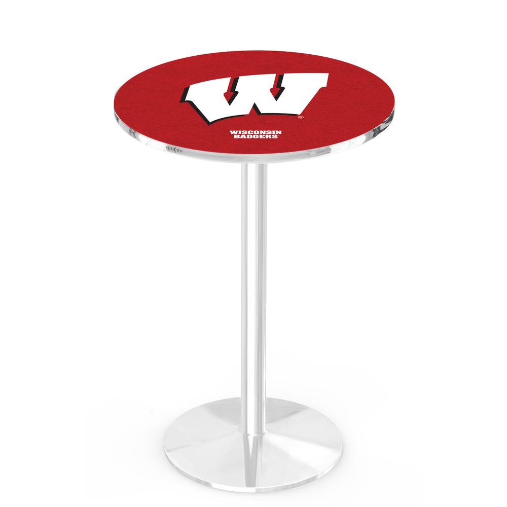 L214 University of Wisconsin (W)  36' Tall - 36' Top Pub Table w/ Chrome Finish. Picture 1